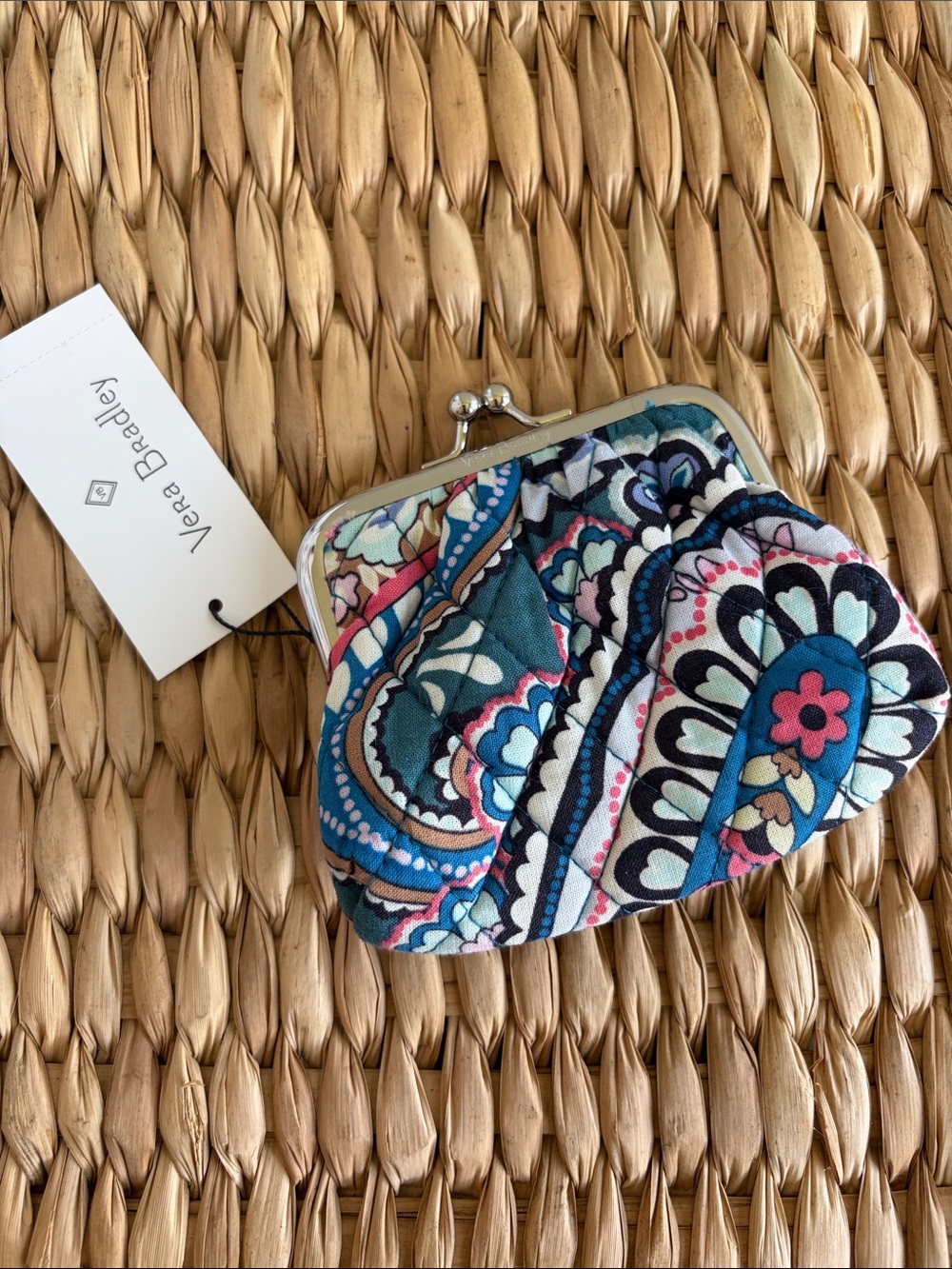 Vera Bradley Teal Floral Paisley Quilted Kiss-Lock Coin Purse